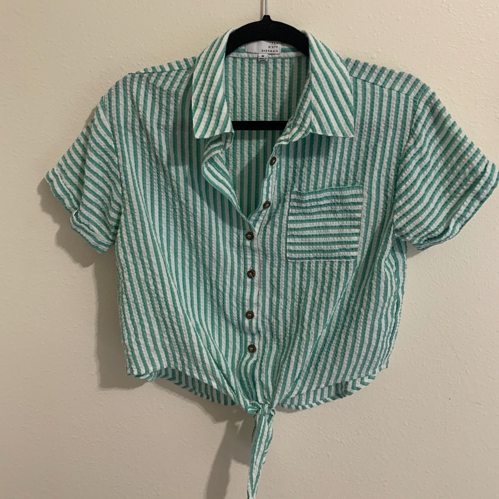 Ten Sixty Sherman Green and White Button Up Blouse